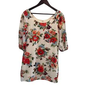 TULLE Floral Mini Dress Silk Cotton Blend Lined Size M Cottagecore Boho Chic